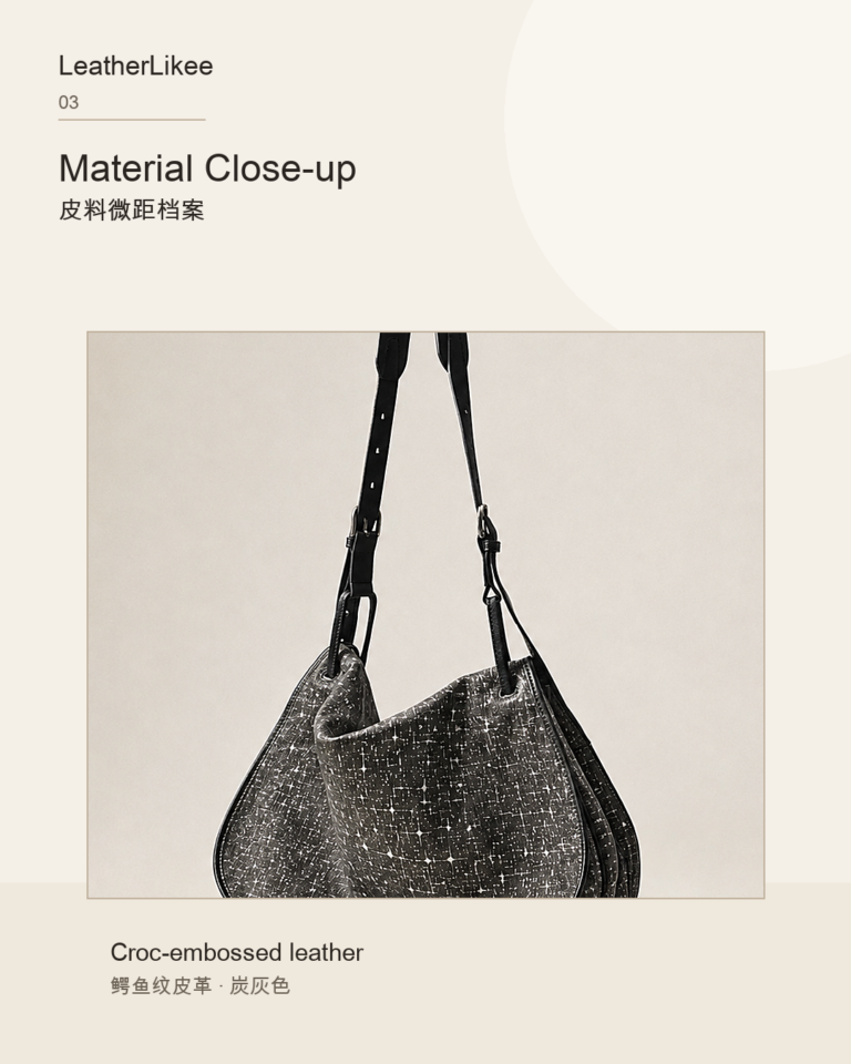 Charcoal Croc™ RC-CHARCOAL embossed leather texture reference for China leather sourcing
