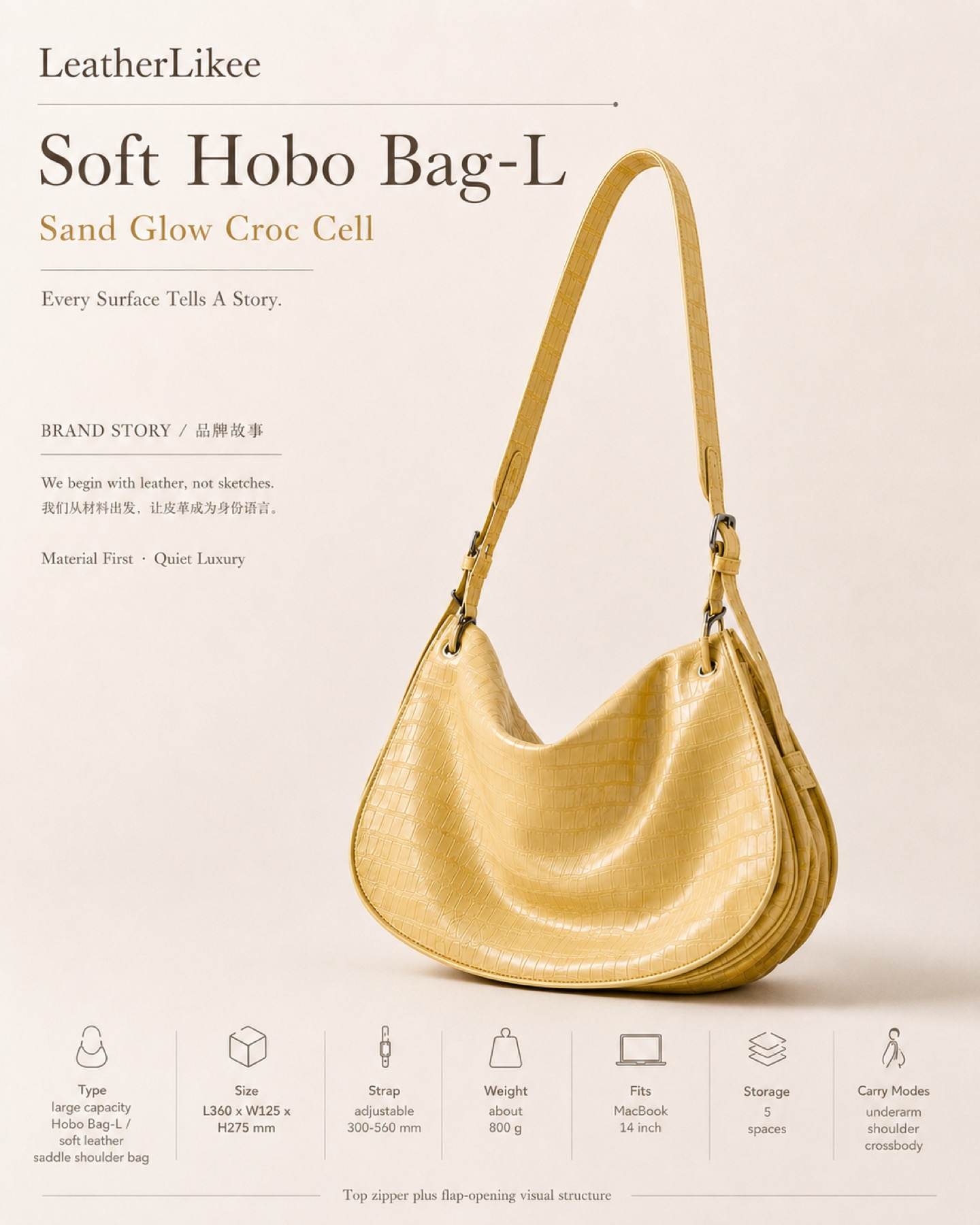 Sand Glow Croc Cell™ RC-03 hobo bag detail image 1
