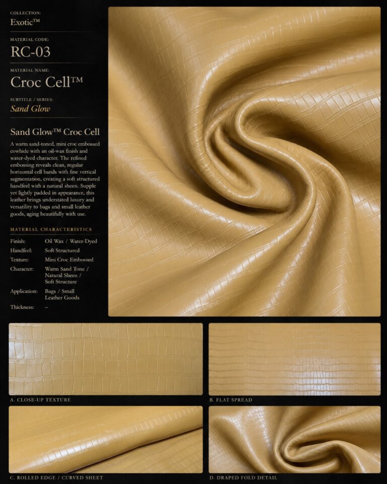 Sand Glow Croc Cell RC-03 crocodile embossed leather material swatch