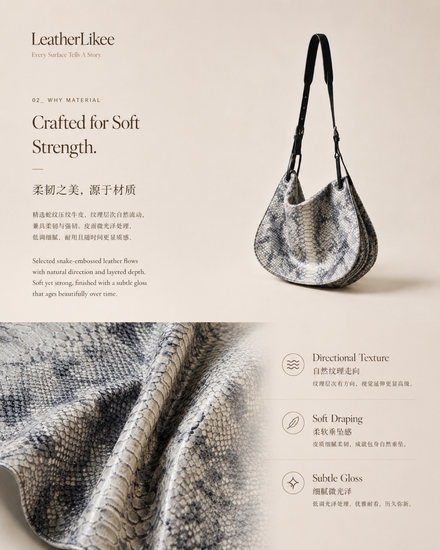 Monochrome Python™ RP-MONOCHROME hobo bag detail image 3