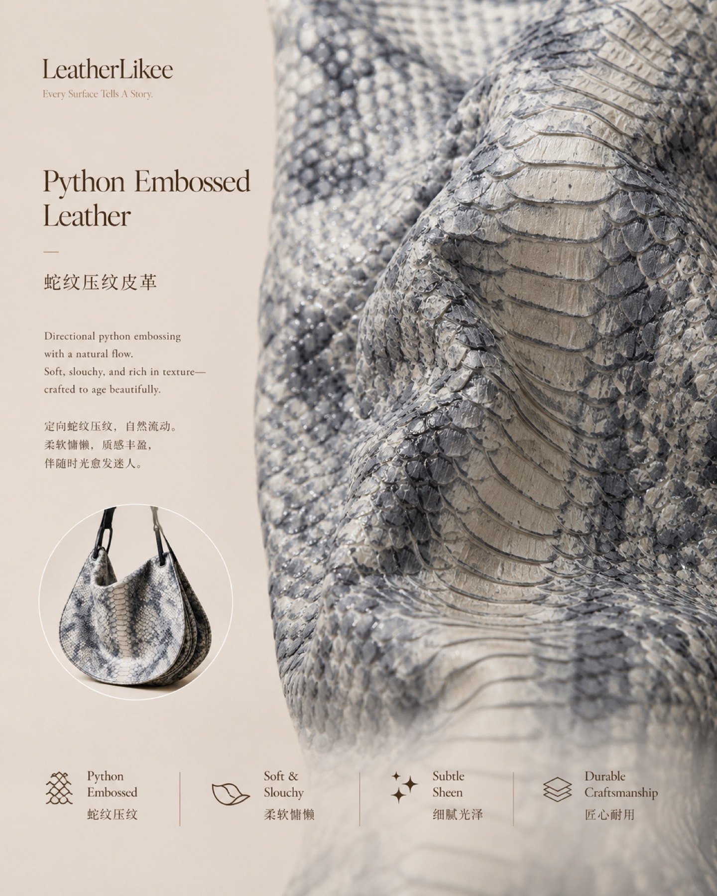 Monochrome Python™ RP-MONOCHROME hobo bag detail image 4