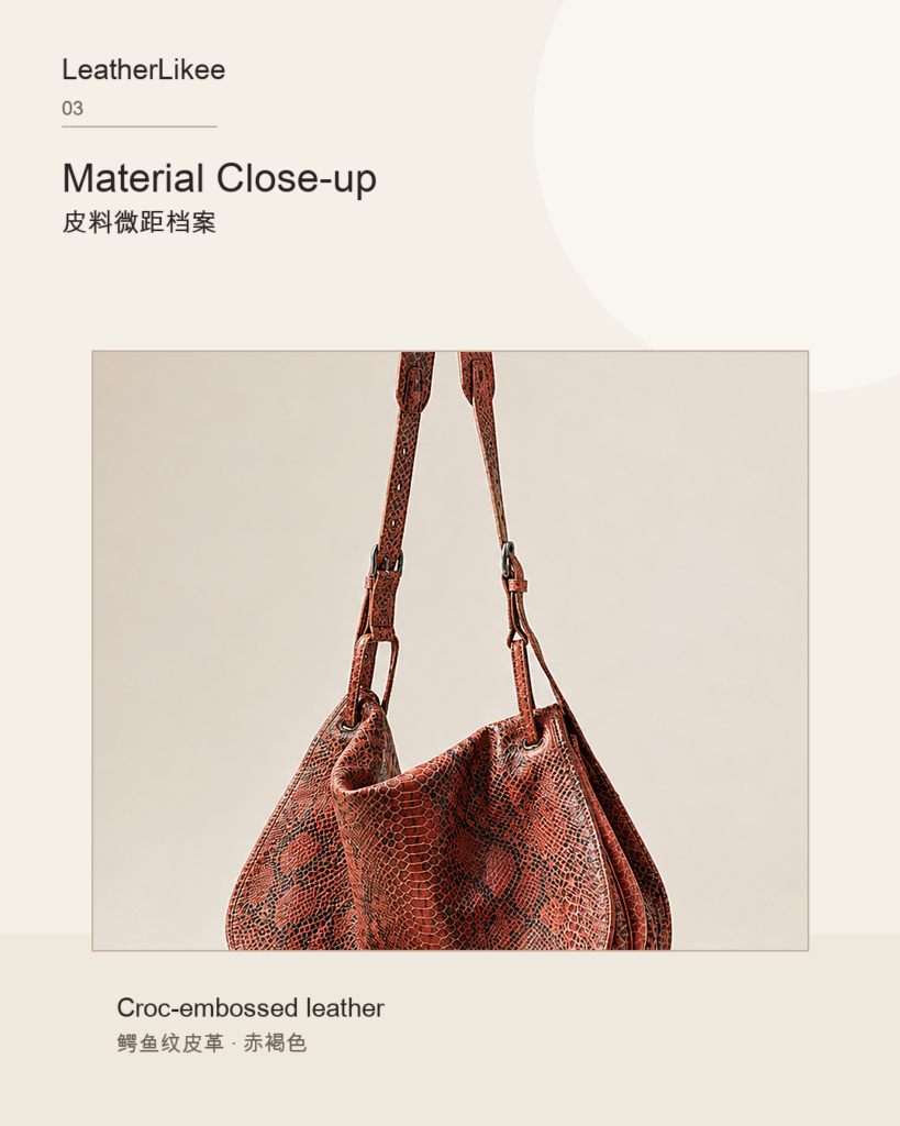 Russet Croc™ RC-RUSSET embossed leather texture reference for China leather sourcing