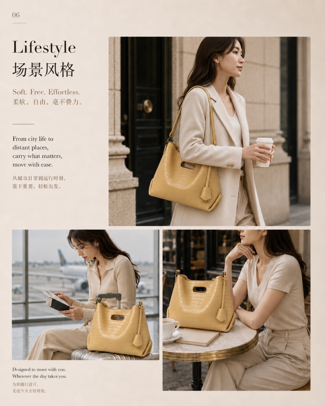 Croc Cell™ Sand Glow RC-01 leather material applied on tote bag for bag development and China leather sourcing