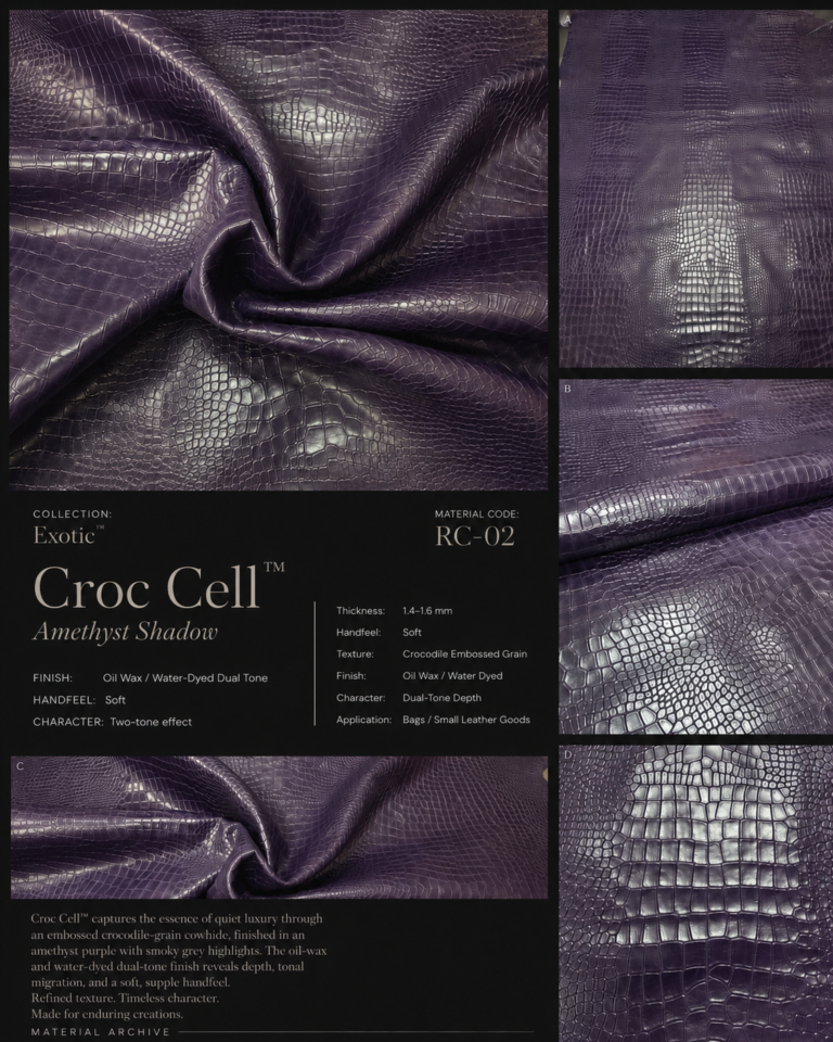 Croc Cell RC-02 crocodile embossed leather material archive image for bag development and China leather sourcing