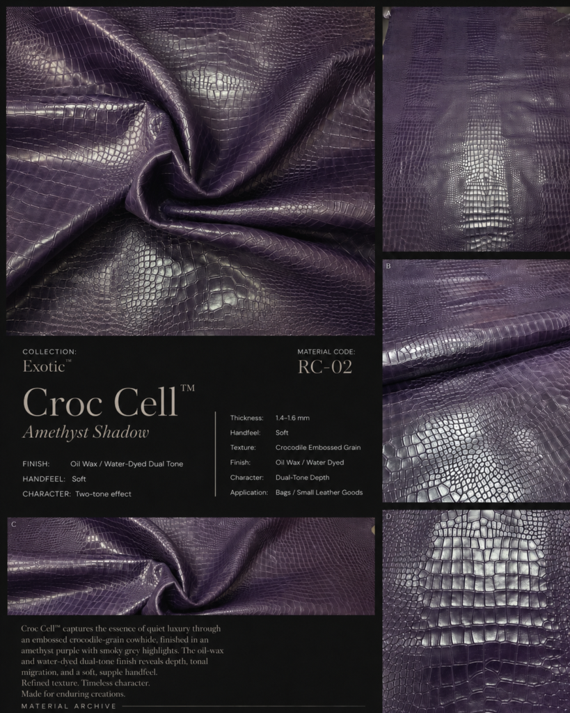 Croc Cell RC-02 crocodile embossed leather material archive image for bag development and China leather sourcing