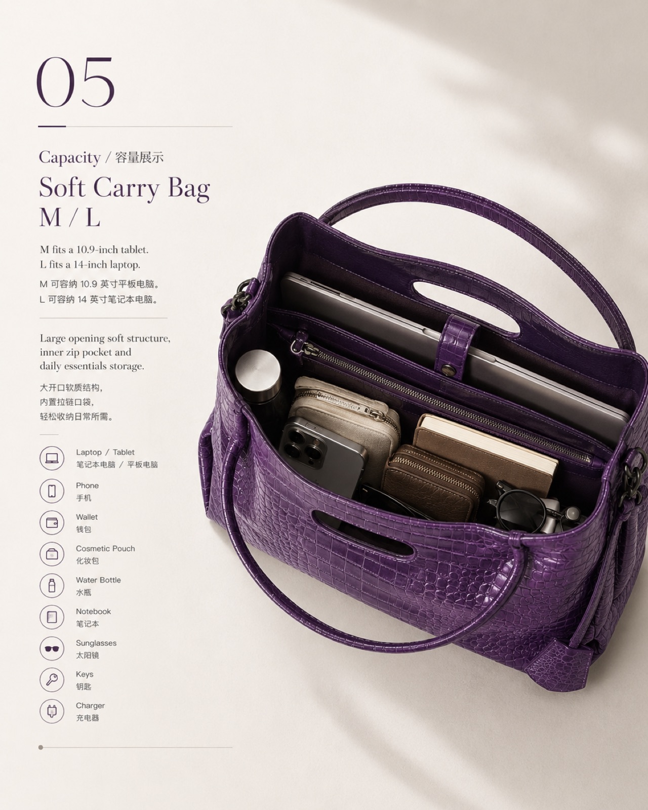 Croc Cell™ RC-02 RC-02 leather material applied on tote bag for bag development and China leather sourcing