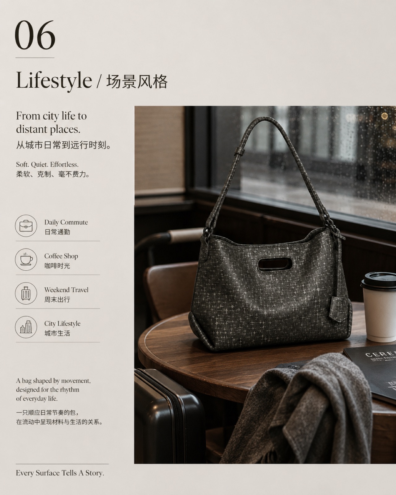 Stellar Bark™ SB-01 leather material applied on tote bag for bag development and China leather sourcing