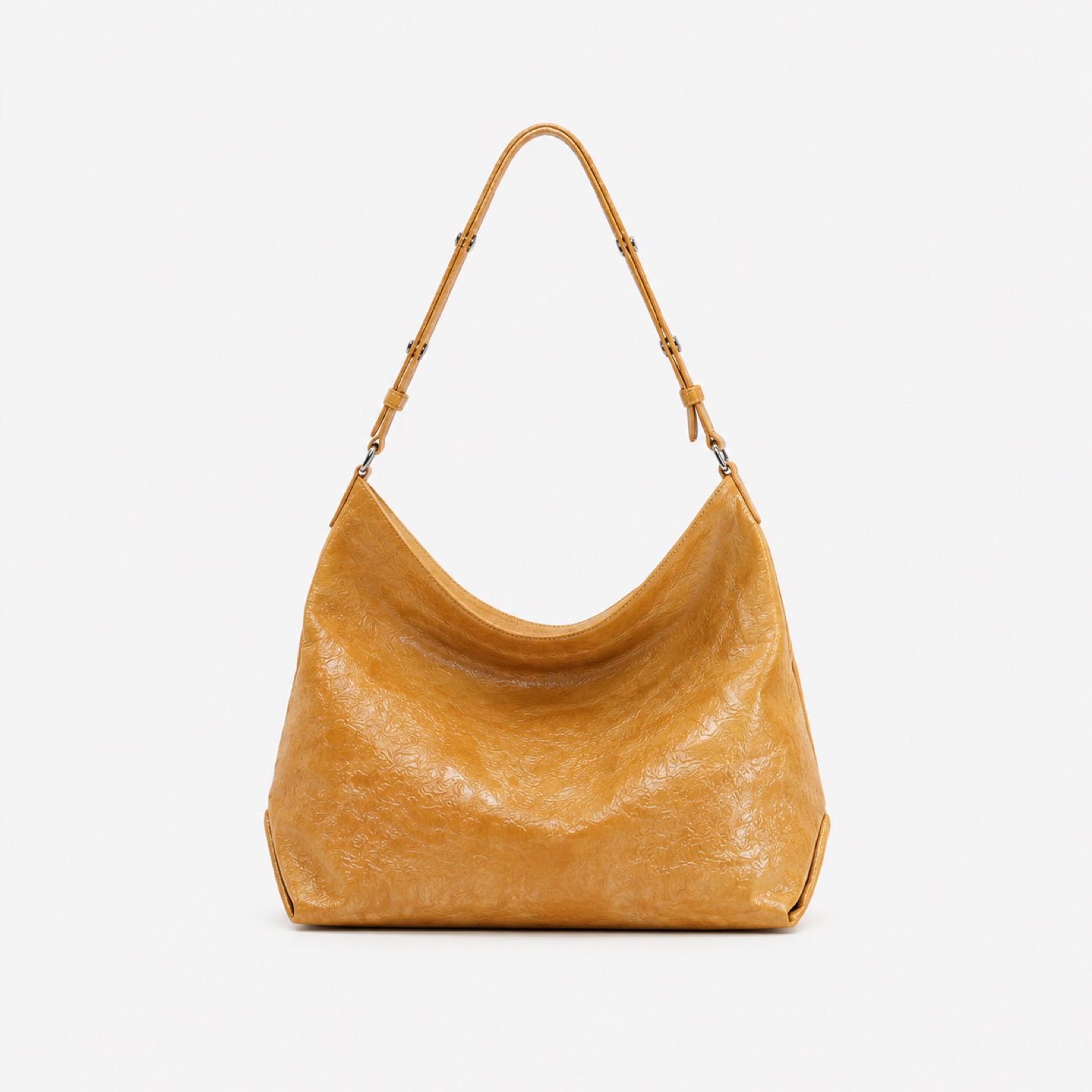 Wrinkle Veil™ WR-01 leather material applied on hobo bag for bag development and China leather sourcing